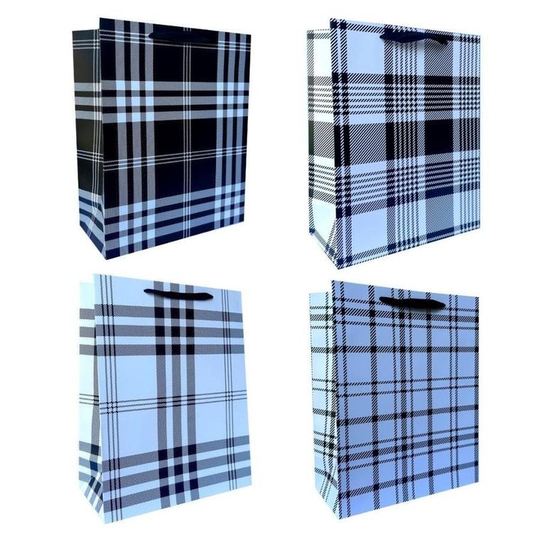 Ju-piter, torebka prezentowa, rozmiar L, czarno-biała krata, 1 szt.