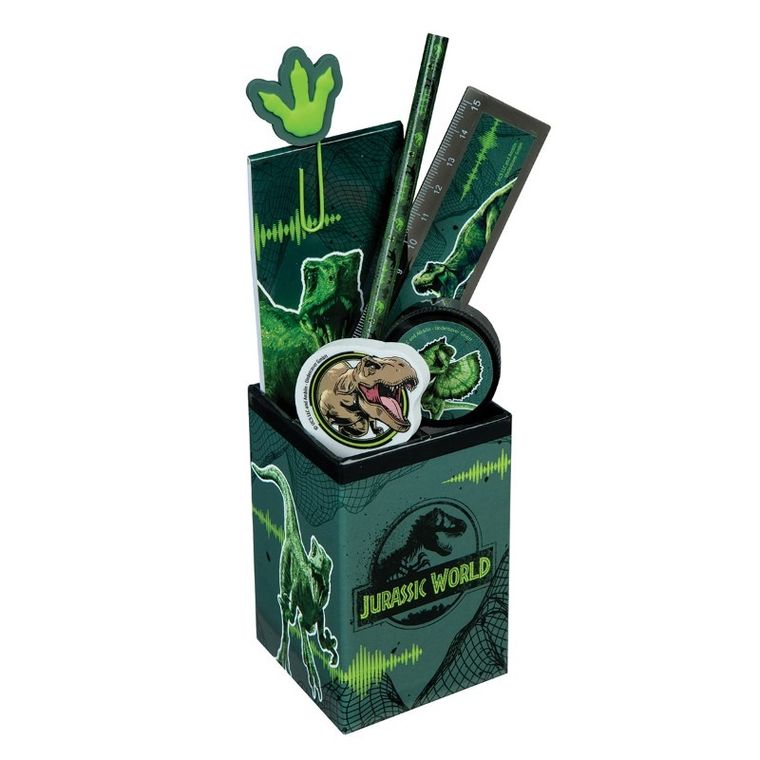 Jurassic World, pojemnik z przyborami szkolnymi, 7 elementów