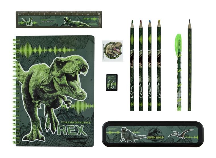 Jurassic World, zestaw szkolny w saszetce, 7 elementów