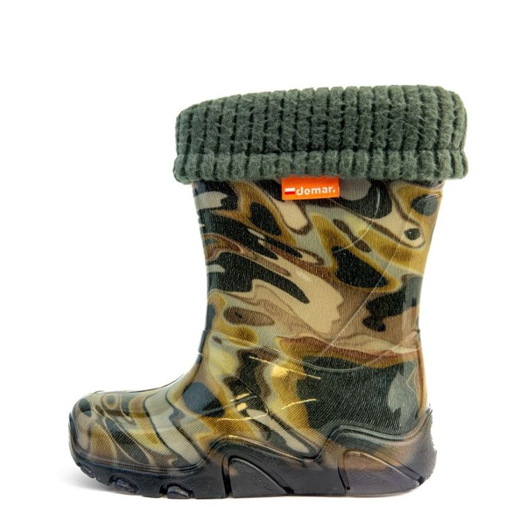 Kalosze chłopięce, ocieplane, brązowe, Stormer Lux Print, Demar