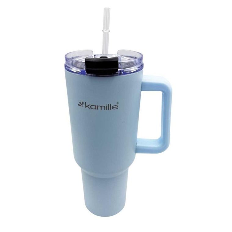 Kamille, stalowy kubek termiczny, termos, 1200 ml, z rączką i słomką