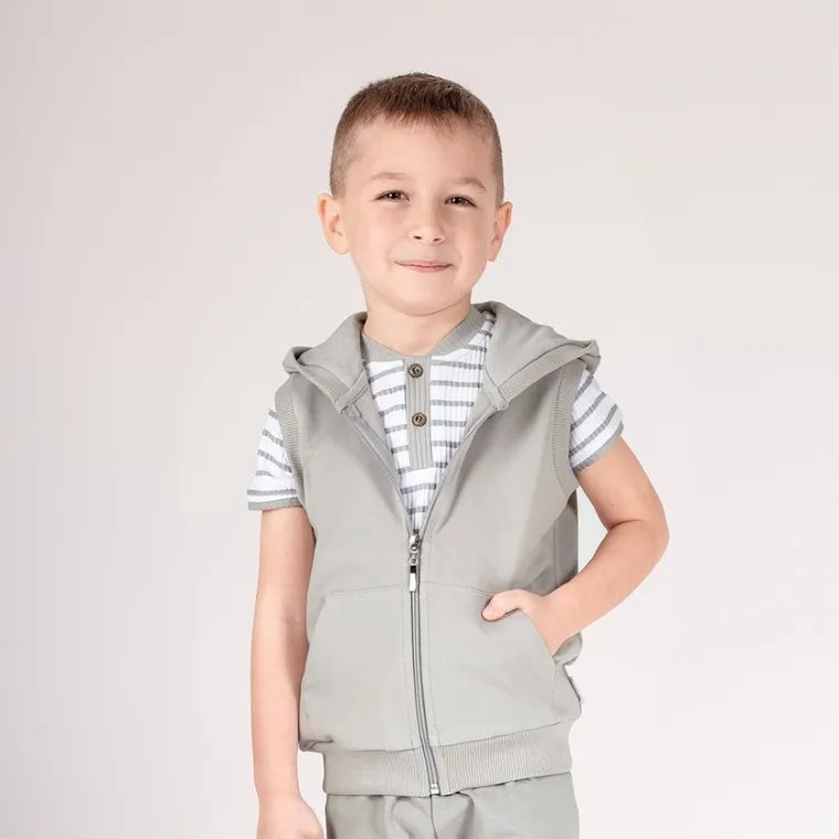 Kamizelka chłopięca z kapturem, szary, Nicol