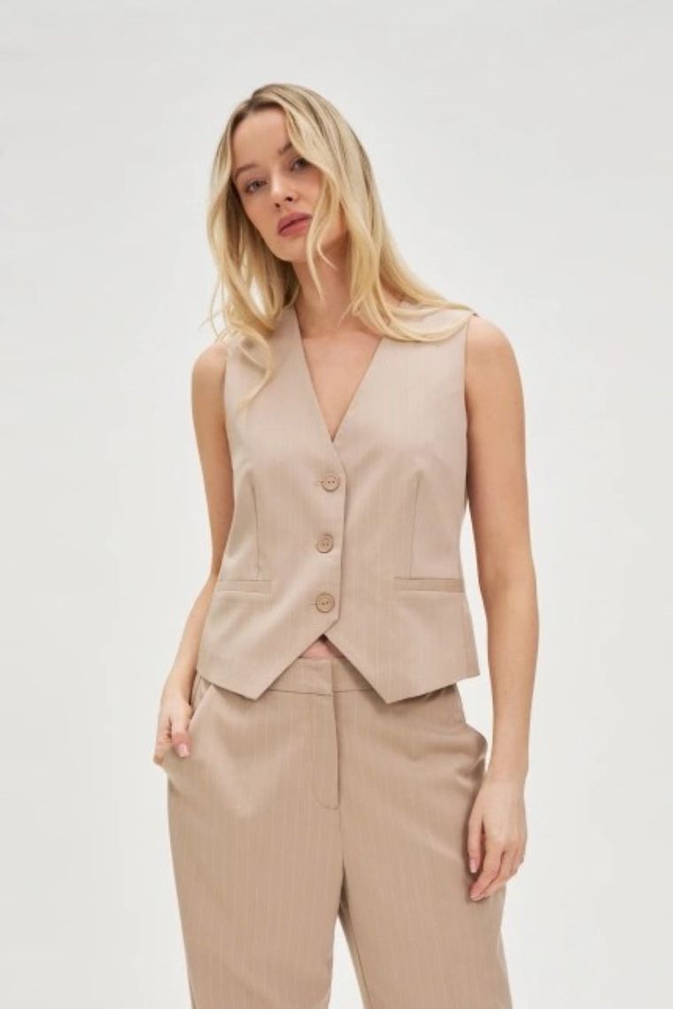 Kamizelka damska, beżowa, Moodo