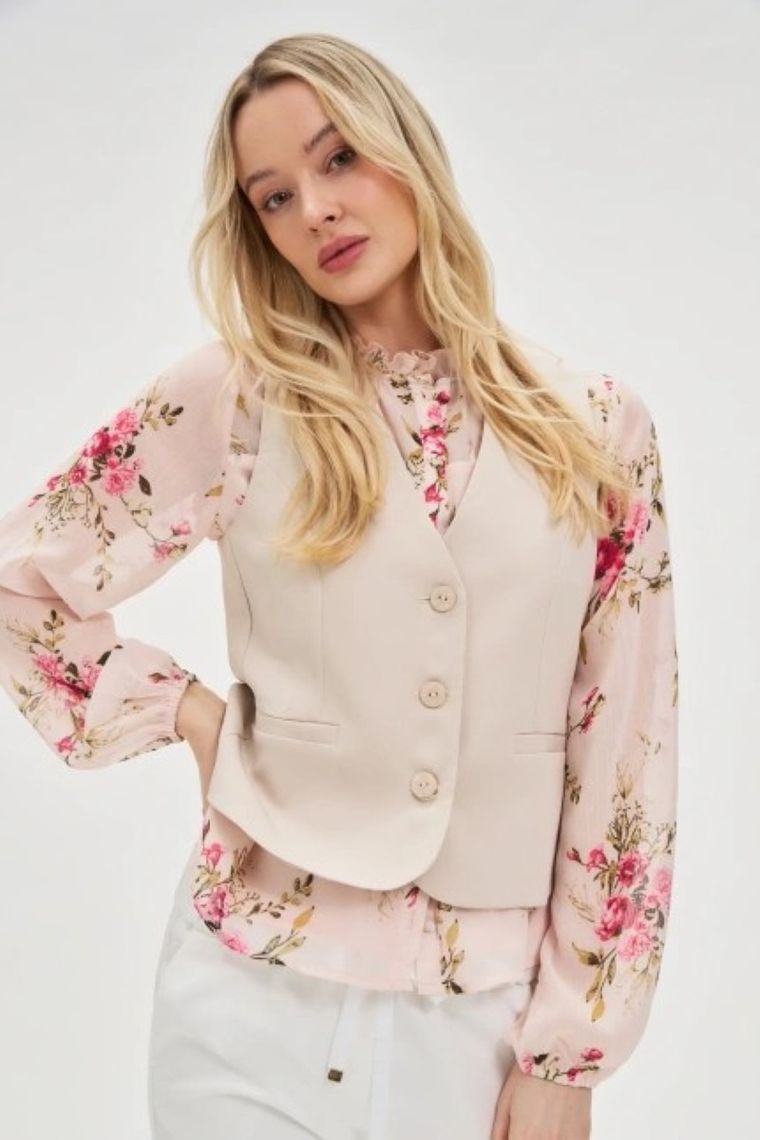 Kamizelka damska, beżowa, Moodo