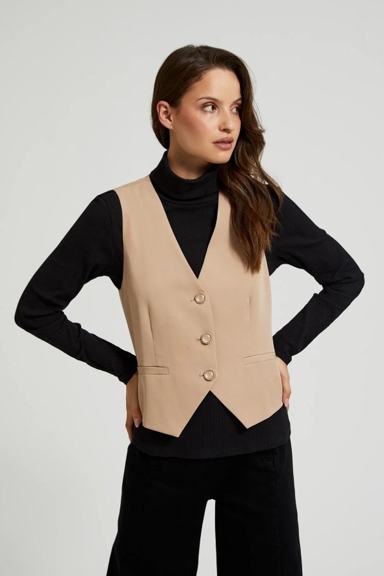 Kamizelka damska, brązowa, Moodo