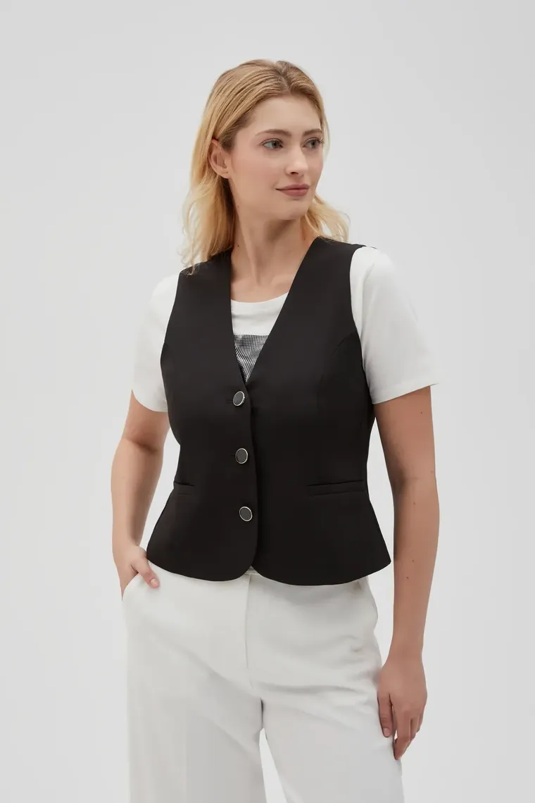 Kamizelka damska, czarna, Moodo