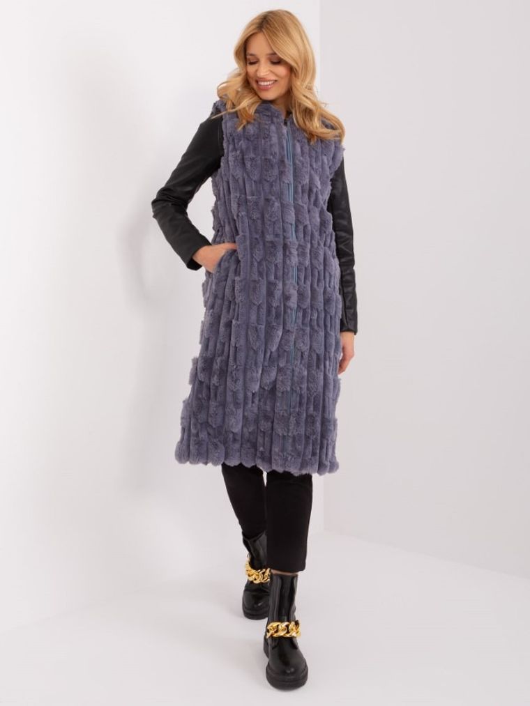 Kamizelka damska z kapturem, szara, Italy Moda