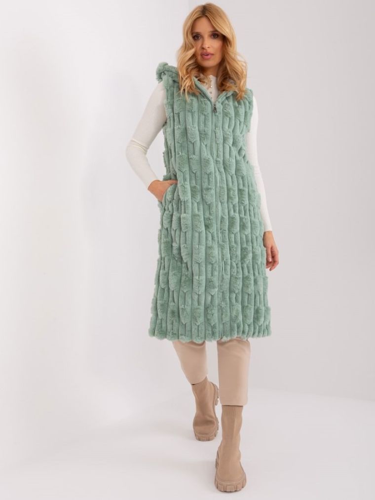 Kamizelka damska z kapturem, zielona, Italy Moda