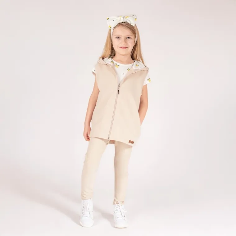 Kamizelka dziewczęca z kapturem, beżowa, Nicol