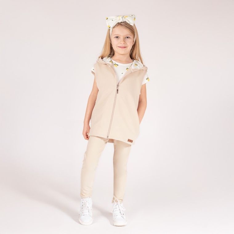 Kamizelka dziewczęca z kapturem, beżowa, Nicol