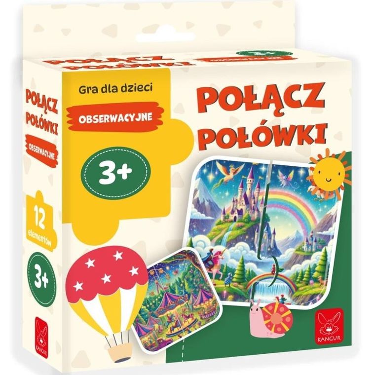 Kangur, Połącz połówki, Obserwacyjne, puzzle, 12 elementów