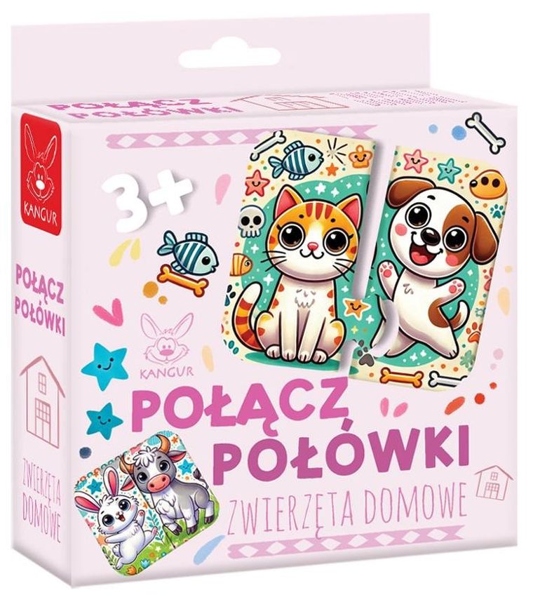 Kangur, Połącz połówki, Zwierzęta domowe, puzzle, 12 elementów
