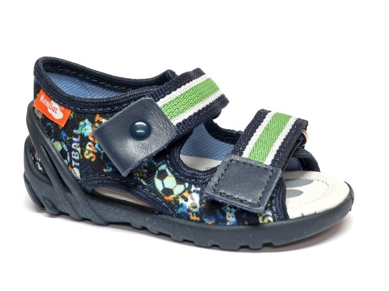 Kapcie chłopięce, granatowe, skórzana wkładka, RenBut