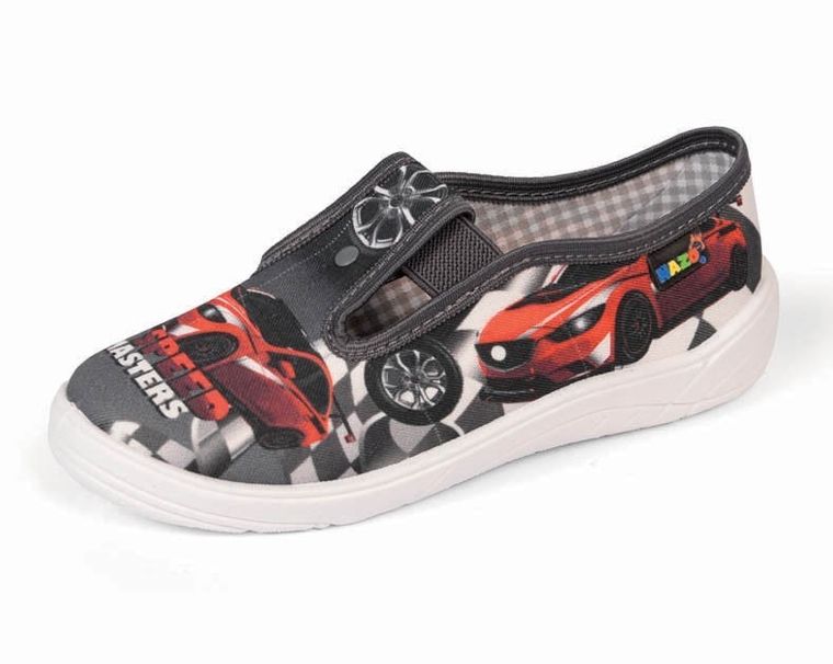 Kapcie chłopięce, szare, skórzana wkładka, Nazo