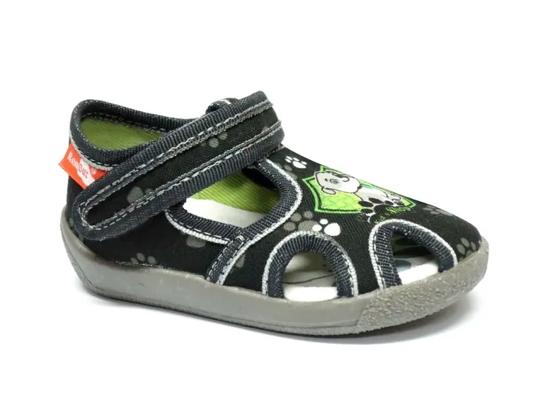 Kapcie chłopięce, szare, skórzana wkładka, RenBut