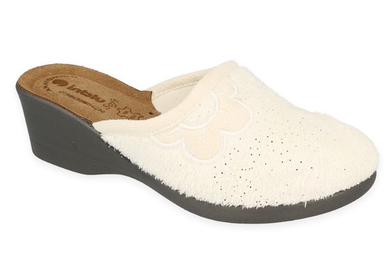 Kapcie damskie, białe, skórzana wkładka, Inblu