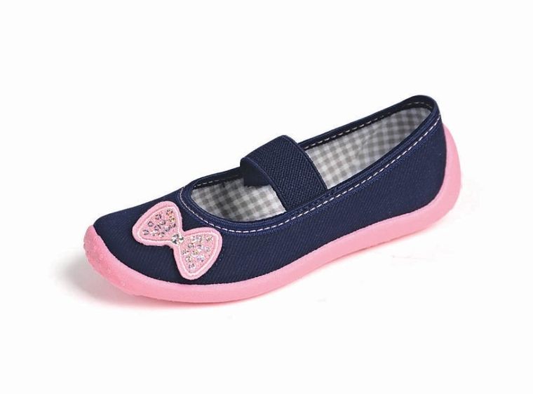 Kapcie dziewczęce, granatowe, skórzana wkładka, Nazo