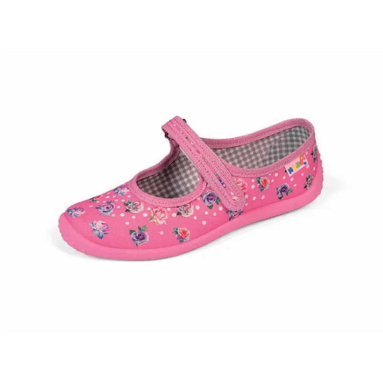 Kapcie dziewczęce, różowe, skórzana wkładka, Nazo