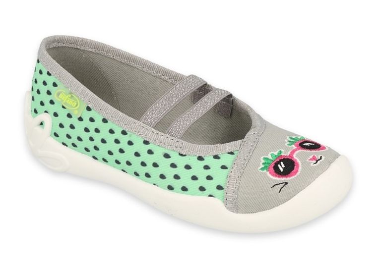 Kapcie dziewczęce, szaro-zielone, skórzana wkładka, Befado