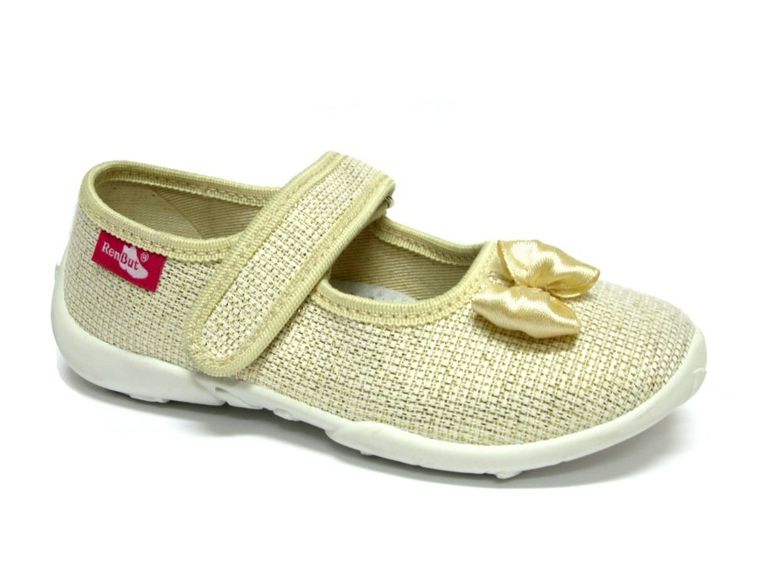 Kapcie dziewczęce, złote, skórzana wkładka, RenBut