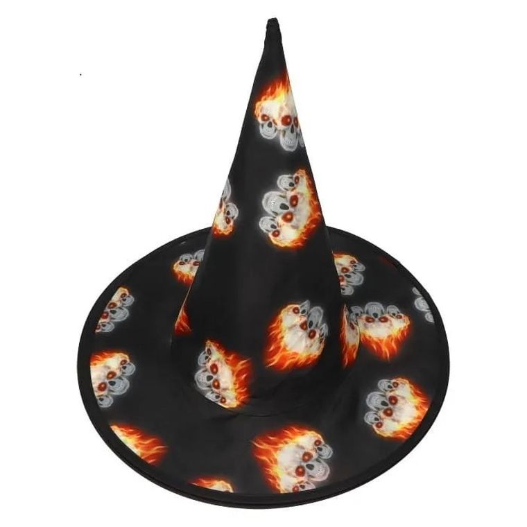 Kapelusz czarownicy, w płonące czaszki