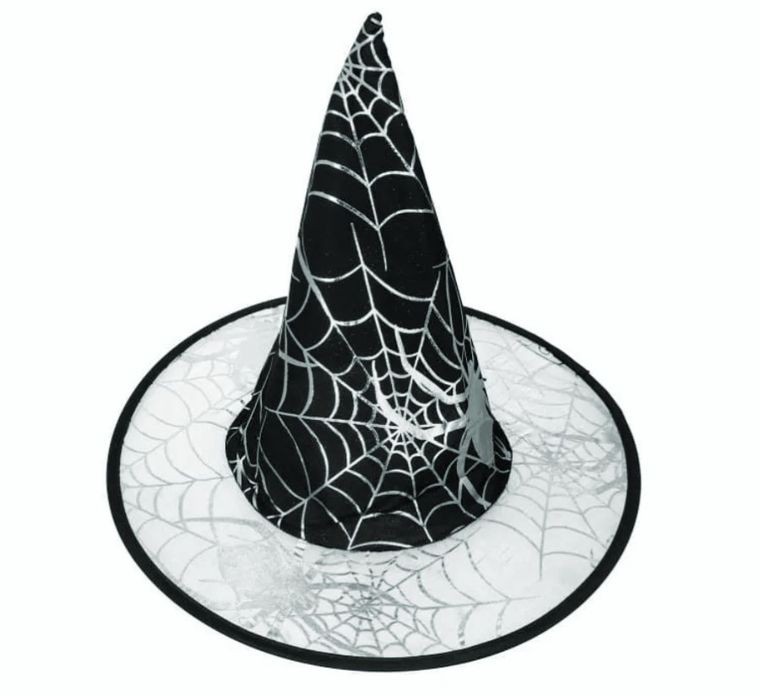 Kapelusz czarownicy z pajęczyną i pająkiem, czarny