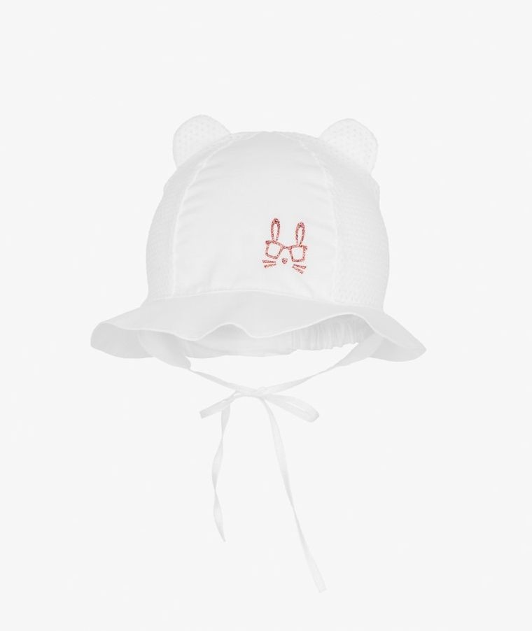 Kapelusz dziewczęcy, wiązany, biały, króliczek, Iltom