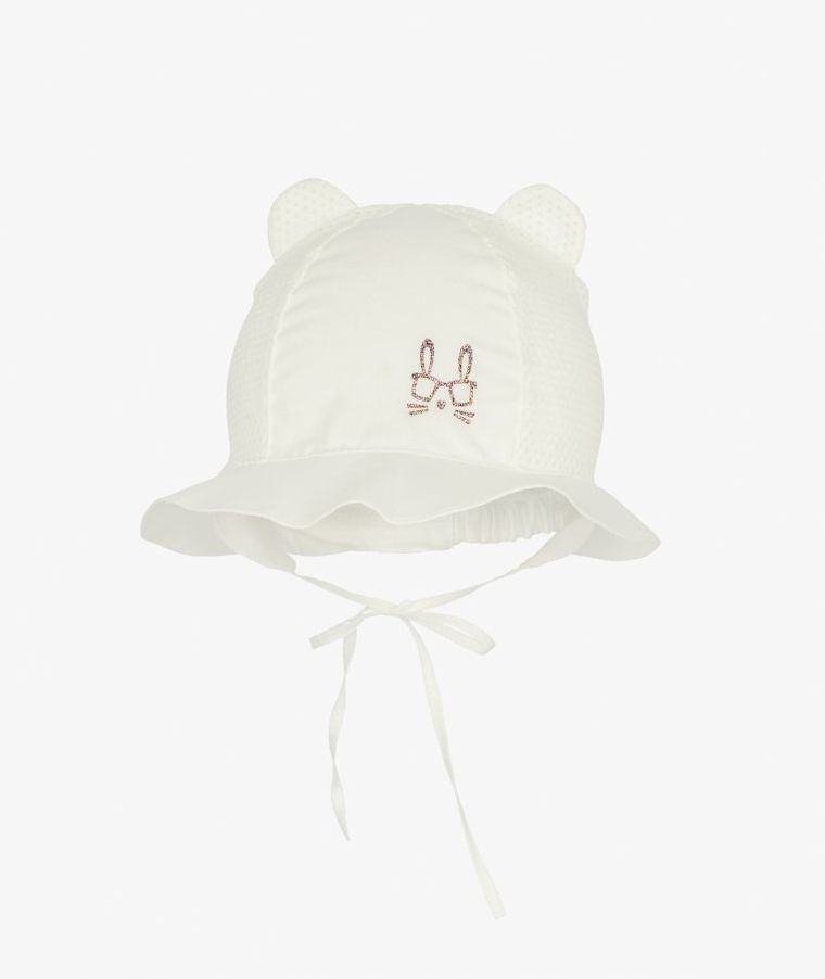 Kapelusz dziewczęcy, wiązany, ecru, króliczek, Iltom