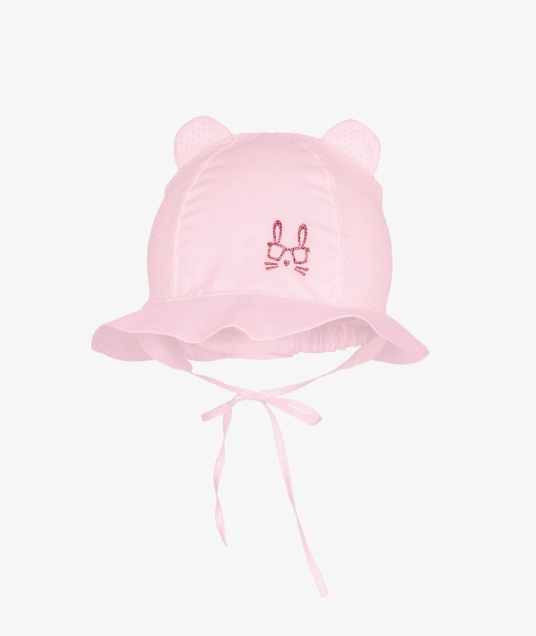Kapelusz dziewczęcy, wiązany, różowy, króliczek, Iltom