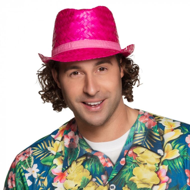 Kapelusz hawajski, słomkowy, różowy