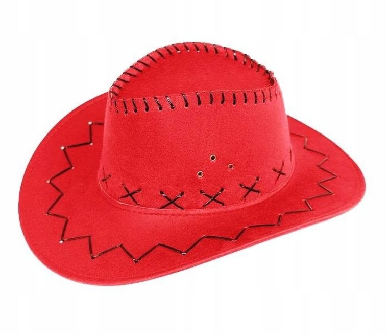 Kapelusz kowbojski, welurowy, czerwony