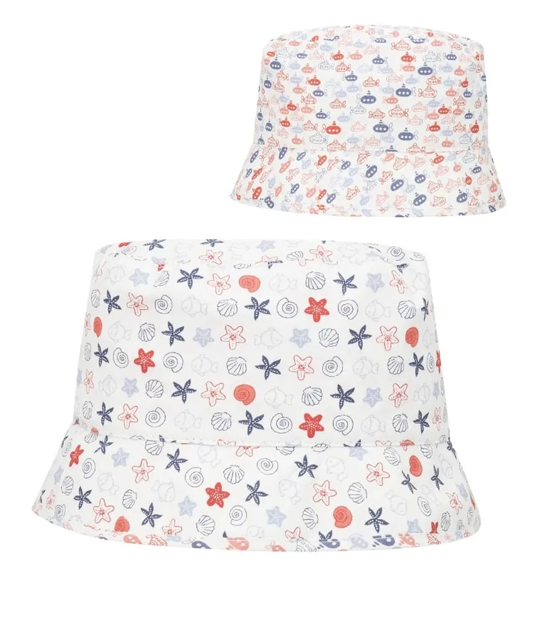 Kapelusz niemowlęcy, biały, dwustronny, morskie motywy, Döll