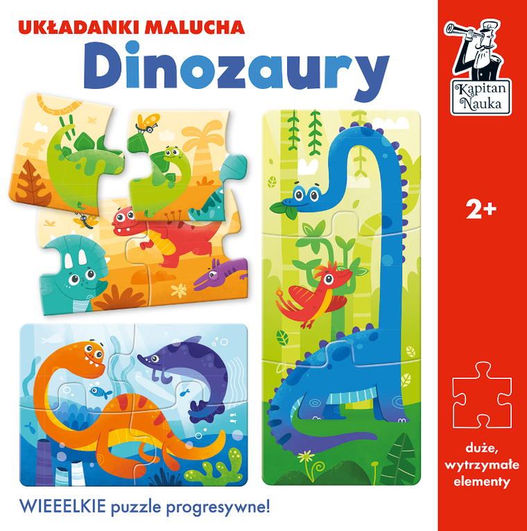 Kapitan Nauka. Dinozaury, puzzle, 3, 4 i 6 elementów