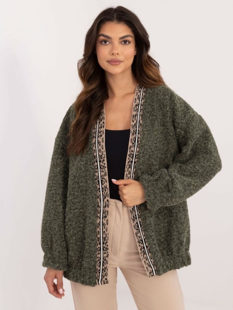 Kardigan damski, khaki, Italy Moda