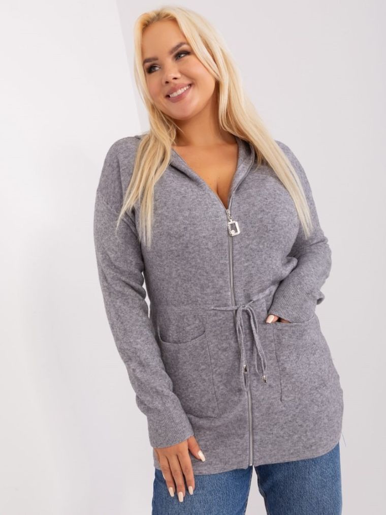Kardigan damski z kapturem, plus size, szary, P-M