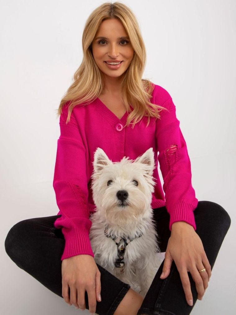 Kardigan damski z wełną, oversize, różowy, Rue Paris