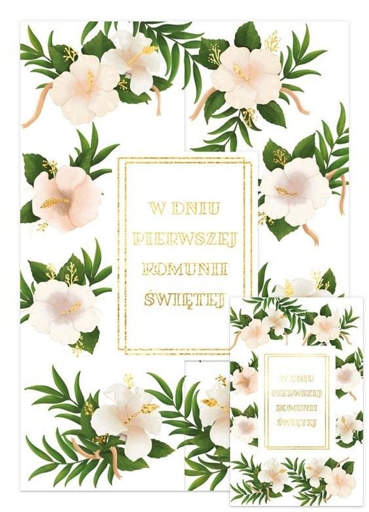 Karnet A5, z klapką komunia, hibiskus