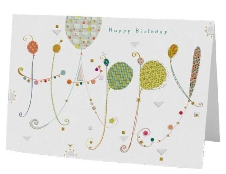 Karnet B6 + koperta, urodziny, napis, balony