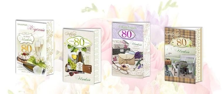 Karnet B6, brokat, 80-Urodziny, 10 szt., mix