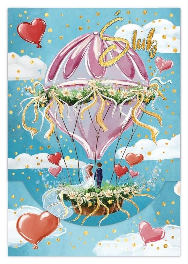 Karnet B6, ślub, balon ślubny pionowy z kieszonką