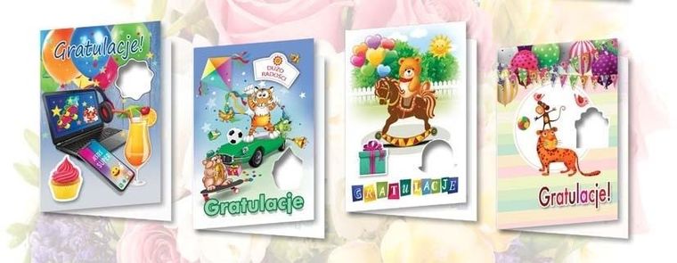 Karnet B6, z naklejką, gratulacje, 10 szt.