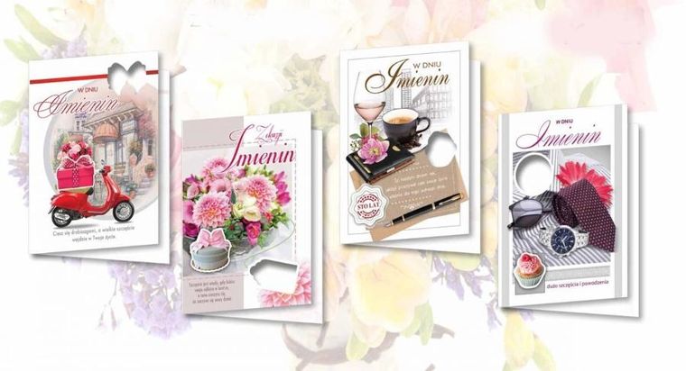 Karnet B6, z naklejką, Imieniny, 10 szt., mix