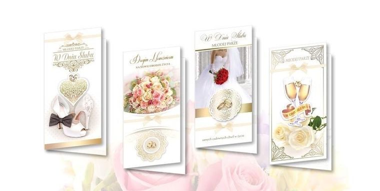Karnet de lux, złocony, ślub, 10 szt.