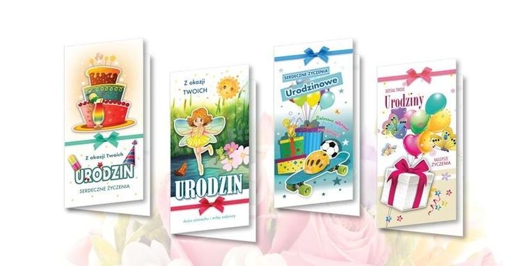 Karnet de lux, złocony, urodziny, 10 szt.