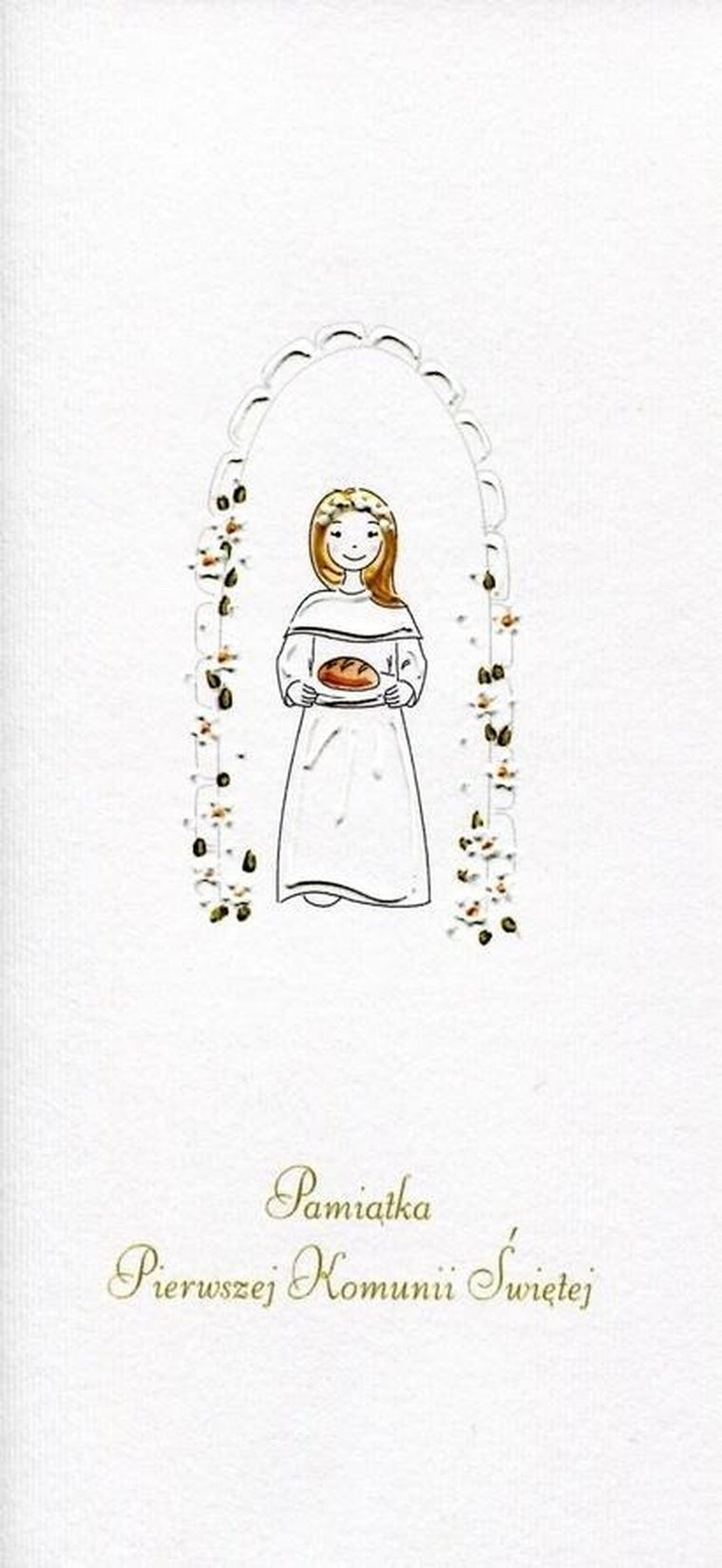 Karnet Komunia, dziewczynka, chleb