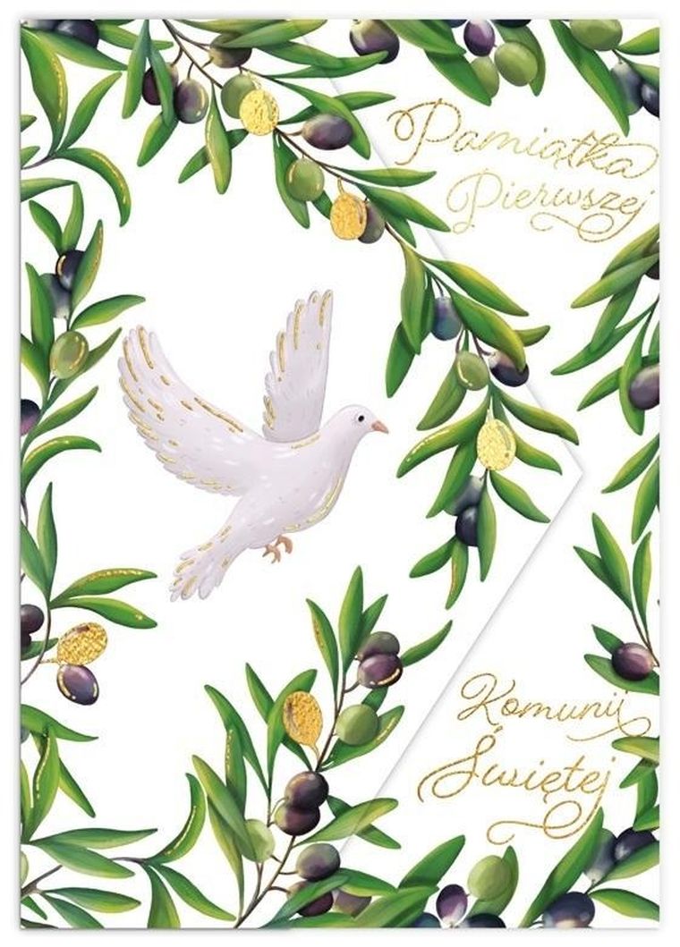 Karnet koperta A5, komunia, oliwki i gołąb