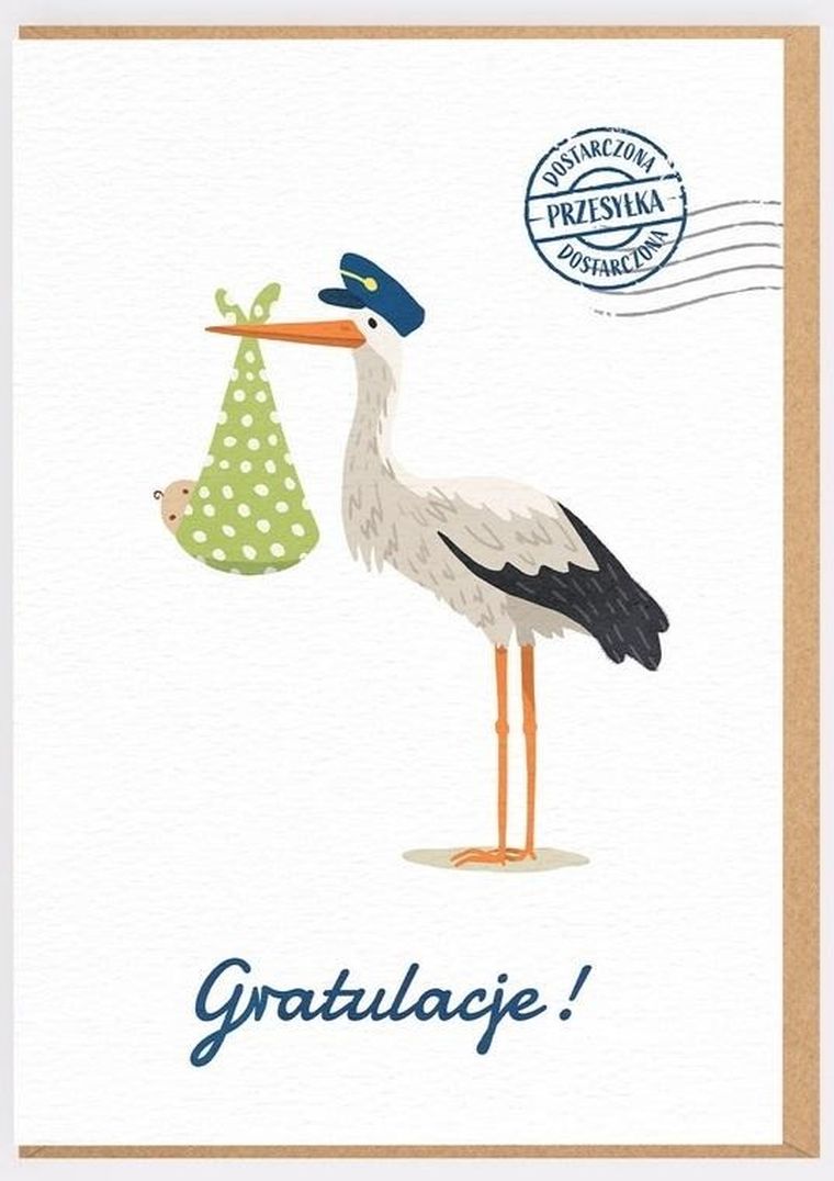 Karnet narodziny, bocian gratulacje
