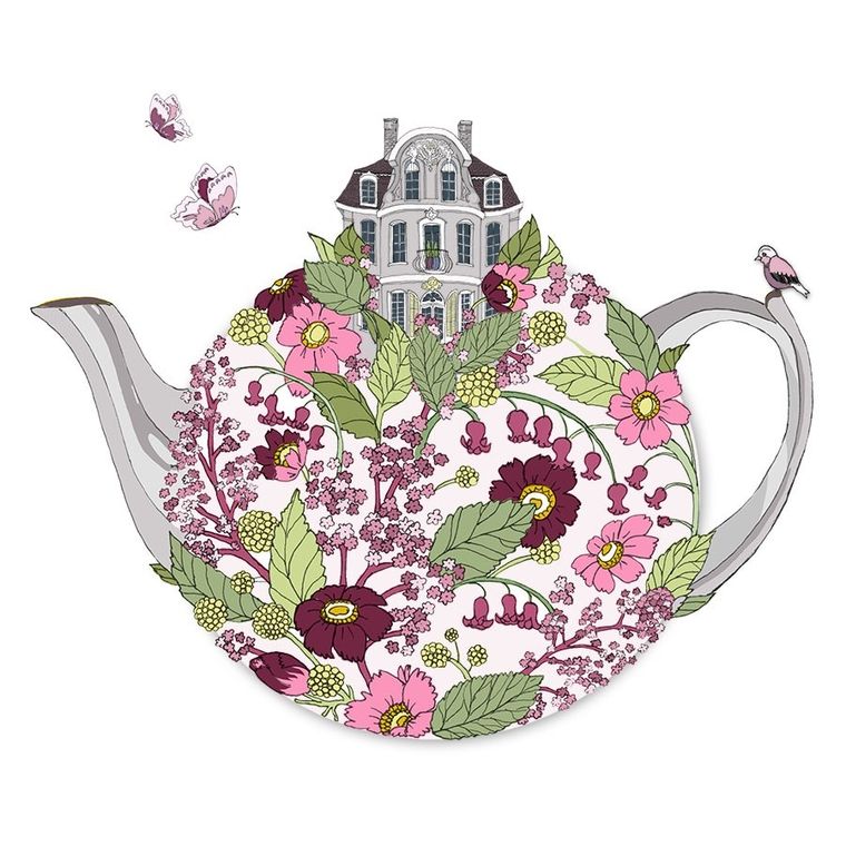 Karnet okolicznościowy, z kryształkiem Swarovskiego, Dom w czajniku, kwadratowy