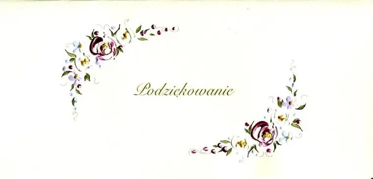 Karnet podziękowania, napis