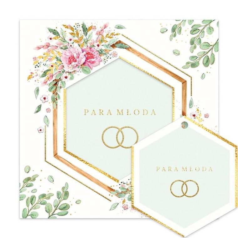 Karnet, ślub, eukaliptus z kwiatami